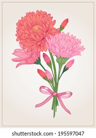 Vector floral bouquet with daisy, aster and in vintage style.