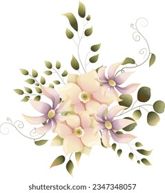 Vector Floral bouquet with delicate flowers and greenery illustration, flowers clipart, floral border