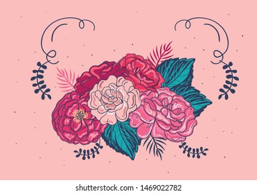 Vector floral bouquet design: Beautiful roses in different colors. Wedding vector invite card Watercolor designer element set