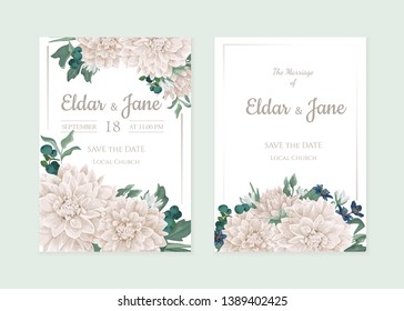 Vector floral bouquet design: chrysantemum, dahlia, greenery, leaves, flower, berry. Wedding vector invitation card. Perfect for background greeting cards of the birthday, Valentine's, Mother's Day.