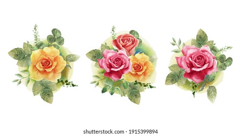 Vector floral bouquet design: garden pink peach lavender creamy powder pale Rose wax flower, anemone Eucalyptus branch greenery leaves berry. Wedding vector invite card Watercolor designer element set