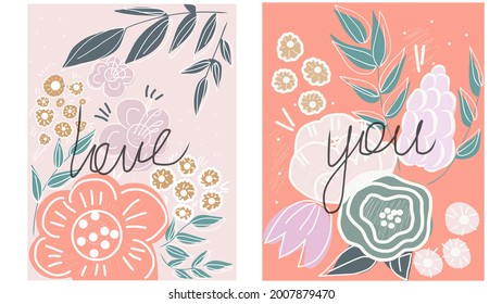 Vector floral bouquet design garden pink peach lavender creamy powder pale Rose wax flower. Floral Wedding Invitation card, save the date