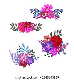 Vector floral bouquet design: garden pink peach lavender creamy powder pale Rose wax flower, anemone Eucalyptus branch greenery leaves berry. Wedding vector invite card Watercolor designer element set