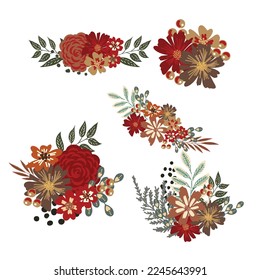 Vector floral bouquet design: garden pink peach lavender creamy powder pale Rose wax flower, anemone Eucalyptus branch greenery leaves berry. Wedding vector invite card Watercolor designer element set