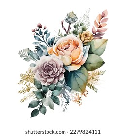 Vector floral bouquet with watercolor arrangement 