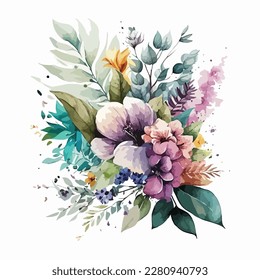 Vector floral bouquet with watercolor arrangement