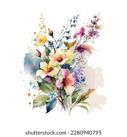 Vector floral bouquet with watercolor arrangement