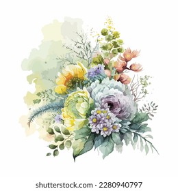 Vector floral bouquet with watercolor arrangement