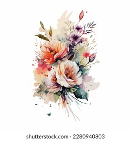 Vector floral bouquet with watercolor arrangement