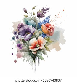 Vector floral bouquet with watercolor arrangement