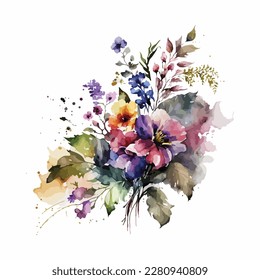 Vector floral bouquet with watercolor arrangement