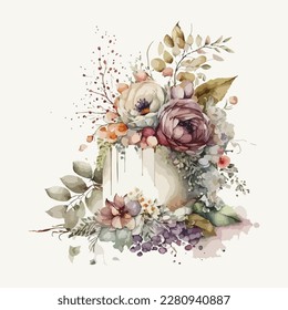 Vector floral bouquet with watercolor arrangement