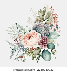 Vector floral bouquet with watercolor arrangement