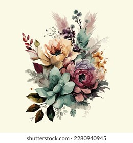 Vector floral bouquet with watercolor arrangement