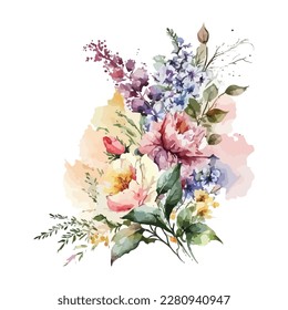 Vector floral bouquet with watercolor arrangement