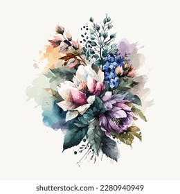 Vector floral bouquet with watercolor arrangement