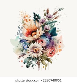 Vector floral bouquet with watercolor arrangement