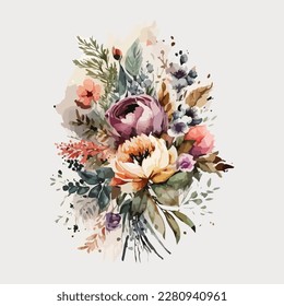 Vector floral bouquet with watercolor arrangement