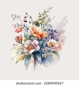 Vector floral bouquet with watercolor arrangement