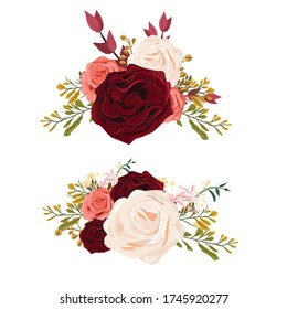 vector floral bouquete design : red rose flowers, wedding vector invite card, design element set