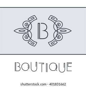 Vector floral Boutique label. Linear style frame.  Vintage label