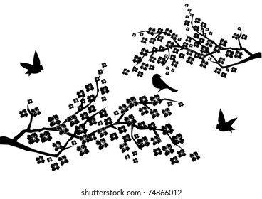 vector floral branches with birds