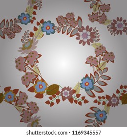 Vector floral brown, green and gray pattern. Seamless cute mille-fleurs texture for fabric, wrapping, printing, textile.