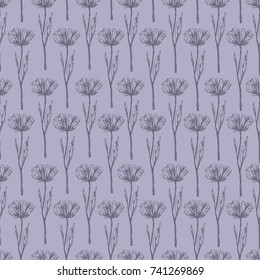 Vector floral, bud, dry flower seamless pattern, hand drawing sketch illustration in rustic retro style. 