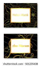 Vector floral business card black and golden