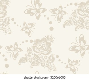 Vector Floral and butterflies vintage rustic seamless pattern. Background can be used for wallpaper, fills, web page, surface textures.