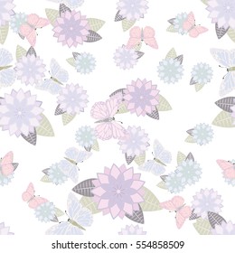 Vector floral and butterfly pattern. 