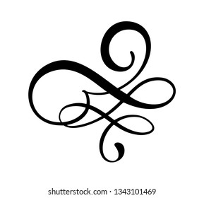 Vector floral calligraphy element flourish, hand drawn divider for page decoration and frame design illustration swirl. Decorative silhouette for wedding cards and invitations. Vintage flower
