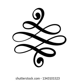 Vector floral calligraphy element flourish, hand drawn divider for page decoration and frame design illustration swirl sign. Decorative silhouette for wedding cards and invitations. Vintage flower
