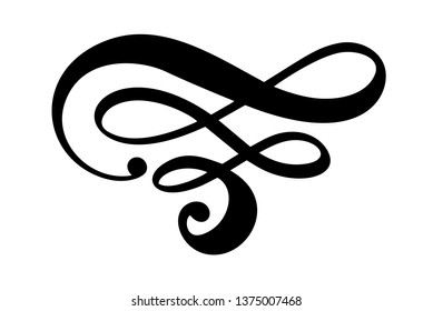 Vector floral calligraphy element flourish. Hand drawn divider for page decoration and frame design illustration swirl ornament. Decorative silhouette for wedding cards and invitations