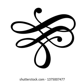 Vector floral calligraphy element flourish. Hand drawn divider for page decoration and frame design illustration swirl ornament. Decorative silhouette for wedding cards and invitations