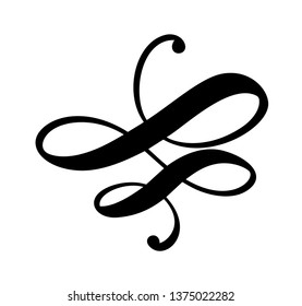 Vector floral calligraphy element flourish. Hand drawn divider for page decoration and frame design illustration swirl ornament. Decorative silhouette for wedding cards and invitations.