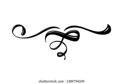 Vector floral calligraphy element flourish. Hand drawn divider for page decoration and frame design illustration swirl ornament. Decorative silhouette for wedding cards and invitations