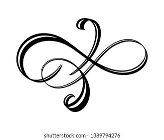 Vector floral calligraphy element flourish. Hand drawn divider for page decoration and frame design illustration swirl ornament. Decorative silhouette for wedding cards and invitations