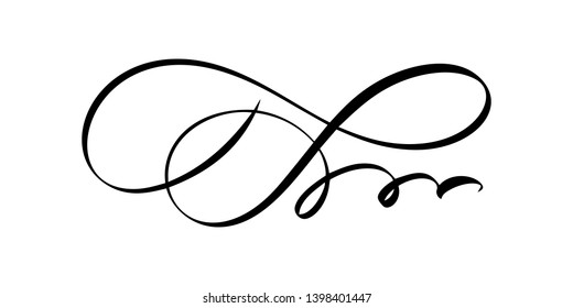 Vector floral calligraphy element flourish. Hand drawn divider for page decoration and frame design illustration swirl ornament. Decorative silhouette for wedding cards and invitations
