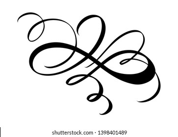 Vector floral calligraphy element flourish. Hand drawn divider for page decoration and frame design illustration swirl ornament. Decorative silhouette for wedding cards and invitations