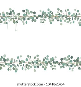 Vector floral card or banner design with eucalyptus branches. Floral frame. Vector hand drawn illustration.