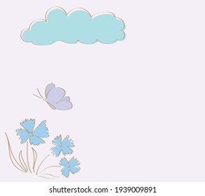 vector floral card with cloud and flowers