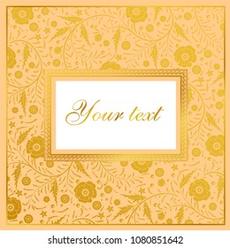 Vector floral card design: garden flower golden poppy. Vector elegance decorative invite postcard elegant illustration
