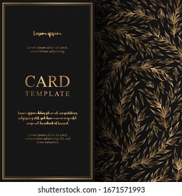 Vector floral card with gold hand drawn tree branches and leaves. Template for invitation, greeting and wedding card, banner