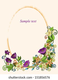 Vector floral card, hand drawn retro flowers and leaves
