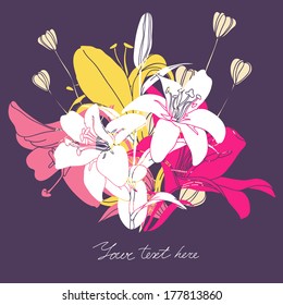 Vector Floral card with place for your text. Stylish background with flowers.