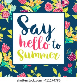 Vector floral card with romantic phrase. Vintage print background with flowers and leaves.