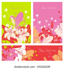 Vector Floral card set with place for your text. Stylish backgrounds with flowers.