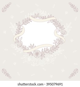 Vector floral card template with hand drawn flowers.