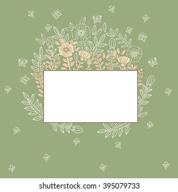 Vector floral card template with hand drawn flowers.